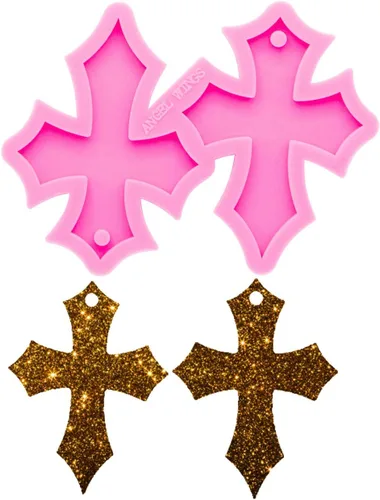 Molde para aretes brillantes y brillantes en forma de cruz, molde de resina de silicona para llavero de resina epoxi hecha a mano, joyería