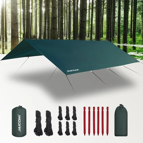 Miniatura 9 de JAICOM Lona Impermeable para Acampar - Toldo para Lluvia de Hamaca de 10X10 pies, Ultraligera y Portátil con Protección UV, Lona para Mochilero