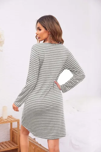 Miniatura 5 de Ekouaer Camisón o pijama de manga larga con cuello en V y botones para mujer
