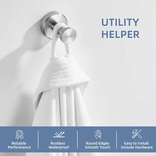Miniatura 3 de Gancho Simple de Toalla de Baño de Ángulo de Níquel Cepillado, SUS304 Soporte de Toalla de Acero Inoxidable para Armario de Baño y Closet, Perchero