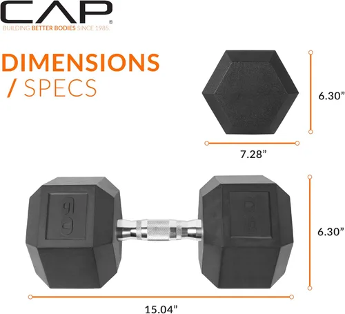 Miniatura 4 de CAP Barbell Peso de la mancuerna hexagonal recubierta, individual, 10-120 libras, múltiples opciones