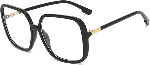 Gafas de lectura cuadradas retro para mujer, bloqueo de luz azul, marcos de anteojos de gran tamaño, lente grande Negro