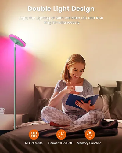 Miniatura 2 de Lámpara de pie brillante para sala de estar, luces LED de habitación de 42 W con control remoto, 3700 lm RGBW moderna luz de pie alta