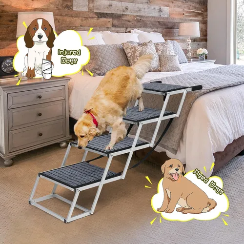 Miniatura 7 de Rampa para perros para automóvil, escalera extra ancha para automóvil para perros grandes, escalones para mascotas de aluminio ligero plegables