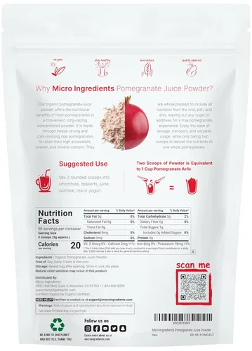 Miniatura 2 de Jugo de granadas orgánicas en polvo, 1 libra (91 porciones), liofilizado y prensado en frío, vitamina C natural, refuerza el sistema inmunitario