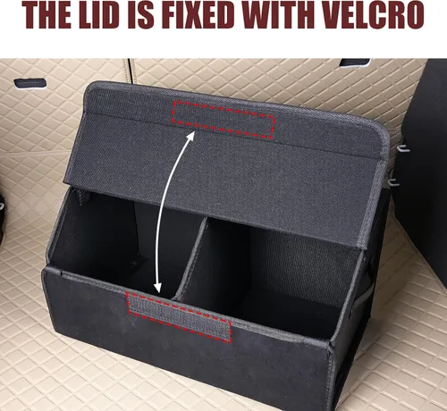 Miniatura 9 de Organizadores de coche y almacenamiento para SUV, organizador de maletero para sedán, caja elegante plegable de cuero con tapa, contenedores