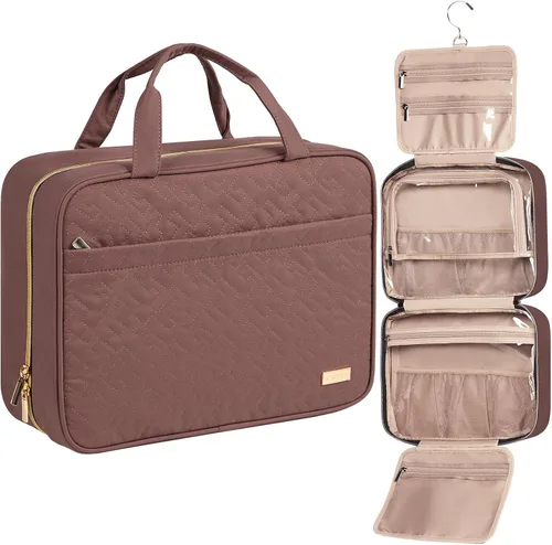 Miniatura 21 de NISHEL Neceser de viaje para mujer, organizador colgante y portátil para champú de tamaño completo, acondicionador, juego de cepillos y accesorios