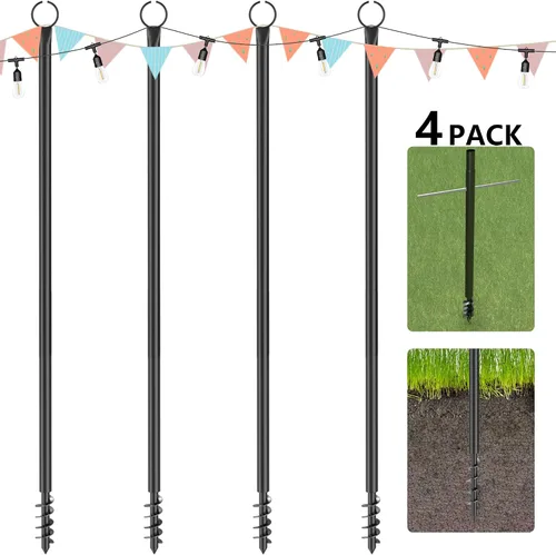 Miniatura 9 de Paquete de 2 postes de luz para exteriores, poste de luz exterior de 10 pies para luces de cadena, postes de luz de patio trasero para fiestas