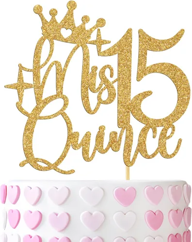 Miniatura 9 de Decoración para pastel de membrillo Mis 15, feliz 15 anos/Cheers to 15 años de edad, decoración de pastel para niña, suministros de decoración