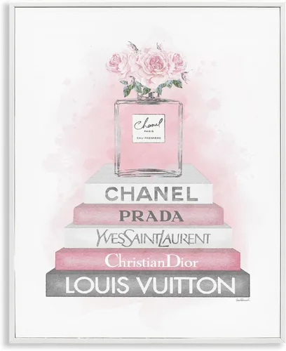 Stupell Industries Pink Roses - Estantería de moda glamorosa con diseño de rosas de Amanda Greenwood, arte de pared con marco blanco, 11 x 14