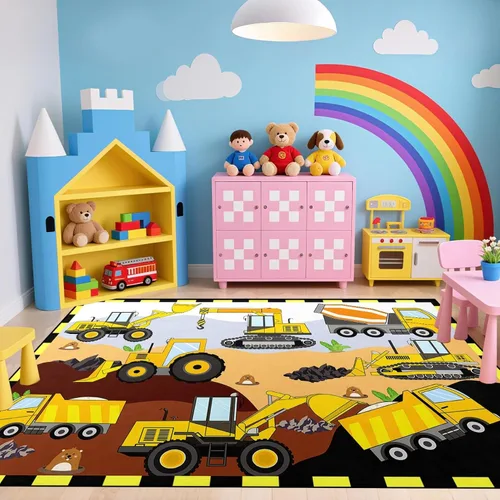 Miniatura 2 de Alfombras de construcción para habitación de niños de 2 x 3 pies, alfombra de juego para autos y camiones, alfombra de coche para niños, alfombra