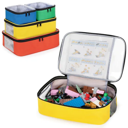 Rexmica Bolsa organizadora de almacenamiento de juguetes de 4 piezas, estuche organizador de viaje para bloques de construcción, muñecas,