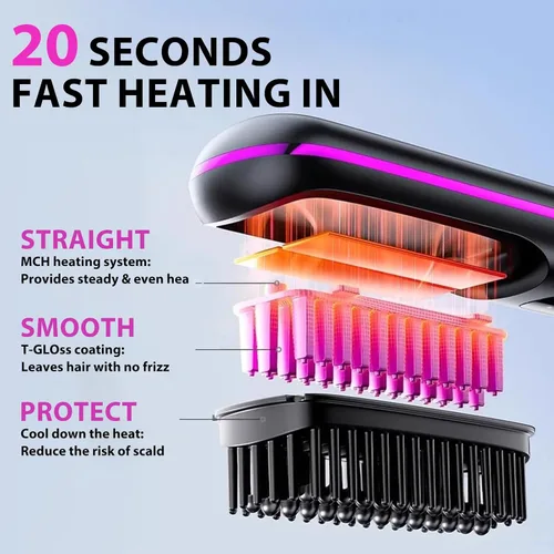 Miniatura 3 de Go Brush Pro - Cepillo alisador de pelo inalámbrico portátil con pantalla LCD de calentamiento rápido inalámbrico, 3 ajustes de temperatura