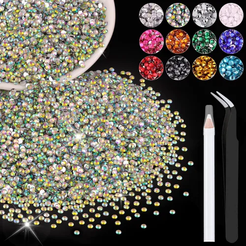 Miniatura 58 de 12000 diamantes de imitación de resina de 0.079 pulgadas a granel para manualidades (transparente), cristales deslumbrantes con parte trasera plana