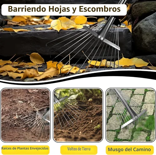 Miniatura 7 de Rastrillo de jardín para hojas, rastrillo de hojas ajustable de metal resistente para césped, mango largo de 33 a 69 pulgadas con cabeza expandible