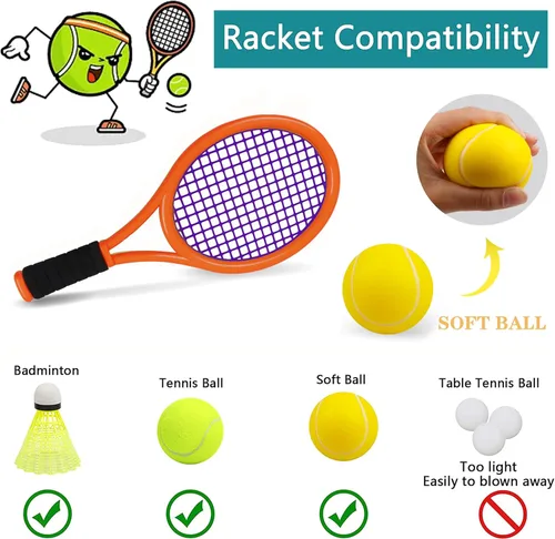 Miniatura 6 de Raqueta de tenis infantil para bebés, niños y niños de 3 a 15 años, juego de raquetas de tenis para niños pequeños que incluye 4 volantes, 2 pelotas