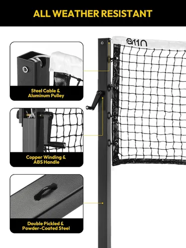 Miniatura 3 de A11N SPORTS Sistema de red de pickleball de grado profesional con postes de acero al carbono de alta resistencia, construcción a prueba de óxido