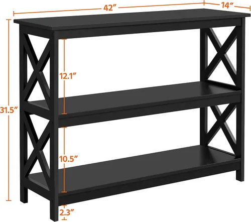 Miniatura 3 de Yaheetech - Mesa consola con estantes de almacenamiento, mesa de entrada de 3 niveles, mesa lateral para sofá, estrecha y larga, estantería