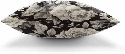 Miniatura 5 de AOYEGO Funda de almohada con diseño de rosas blancas y negras, ramo de flores, plantas botánicas, hojas naturales, flores silvestres, pétalos