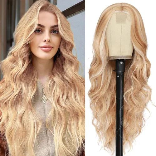 Miniatura 46 de NAYOO Pelucas marrones con flequillo para mujer, pelucas de cabello largo y ondulado, resistentes al calor, pelucas de fibra sintética para uso