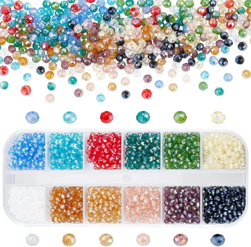 Miniatura 8 de PH PandaHall 1680 cuentas de cristal de 24 colores, cuentas de vidrio galvanizadas de 0.157 pulgadas (0.157 in), cuentas facetadas de color AB, 24