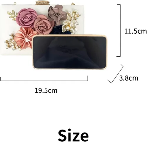 Miniatura 5 de Shiiriin Bolso de mano floral 3D para mujer, hecho a mano con perlas, perfecto para novias, bodas y fiestas