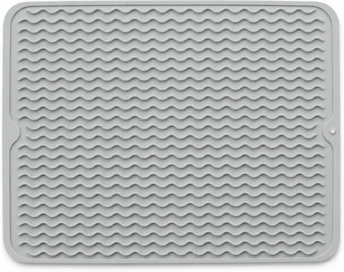 Tapete de secado de silicona de 16 x 12 pulgadas, tapete antideslizante gris para encimera de cocina, almohadilla de platos resistente al calor,