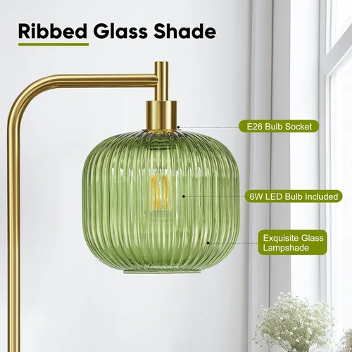 Miniatura 3 de QiMH Lámpara de pie de cristal para sala de estar, lámpara de pie moderna con pantalla de vidrio acanalado e interruptor de pedal, lámpara de 67