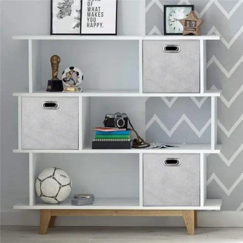 Miniatura 6 de QY-SC07-3 - Cubos de almacenamiento de tela plegables de 13 pulgadas, color gris y blanco, cajas de almacenamiento plegables para organizador