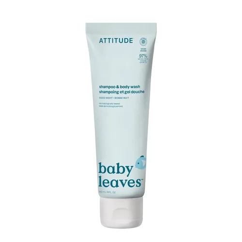 ATTITUDE Baby - Champú y gel de baño 2 en 1, verificado por EWG, dermatológicamente probado, vegano, aroma Goodnight, 8 onzas líquidas