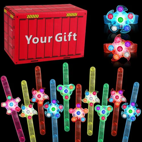 BSTDECOR Paquete de 14 Pulseras Giratorias Fidget con Luz LED, Brillan en la Oscuridad, Recuerdos de Fiesta para Niños de 4-8 y 8-12, Regalos de