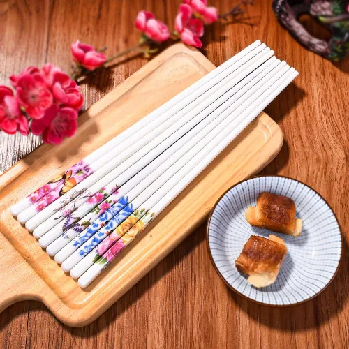 Miniatura 6 de 5 pares de palillos de porcelana, palillos de hueso de alta calidad de 9.5 pulgadas, reutilizables, aptos para lavavajillas