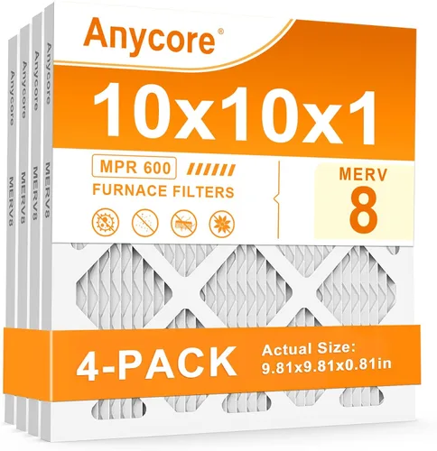 Paquete de 4 filtros de aire plisados MERV 8 HVAC para horno de CA de 10 x 10 x 1 pulgadas, para oficina en casa, MPR 600 FPR 5 (tamaño real: 9.81 x