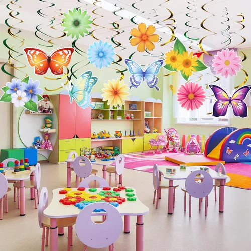 Miniatura 6 de 36 piezas de decoración de fiesta de mariposa de primavera y verano para colgar en el techo, serpentina de papel grande flora mariposa decoración