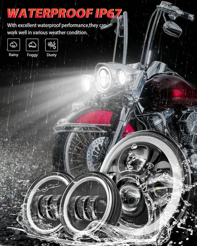 Miniatura 8 de XPCTD - Faro delantero LED de motocicleta de 7 pulgadas con lámparas de niebla de 4.5" compatibles con Harley Davidson Street Glide Road King Negro