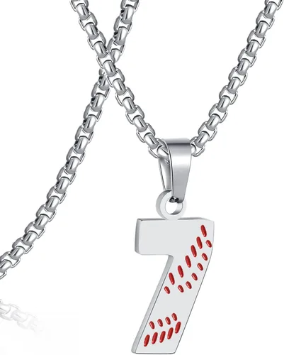 Miniatura 94 de SKQIR Colgante de número de jersey de béisbol para hombres y niños - Cadena de acero inoxidable para atletas - Negro