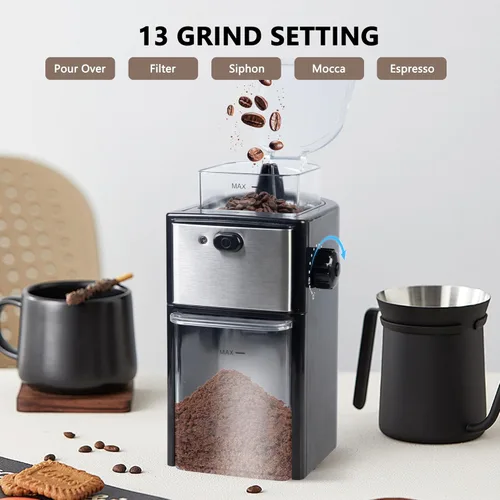 Miniatura 4 de Molinillo de café eléctrico para uso doméstico, molinillo de granos de café con 12 ajustes de molienda para expreso, goteo y prensa francesa