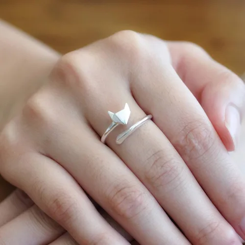 Miniatura 6 de Anillo de pulgar para mujer de plata de ley 925 con forma de zorro bonito anillo ajustable abierto talla 7 a 9 de EE UU Plata de ley plata de ley