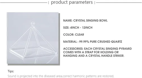 Miniatura 3 de Pirámide cantante de cristal de cuarzo transparente (3-20 pulgadas), instrumento musical curativo con bolsa de transporte para meditación