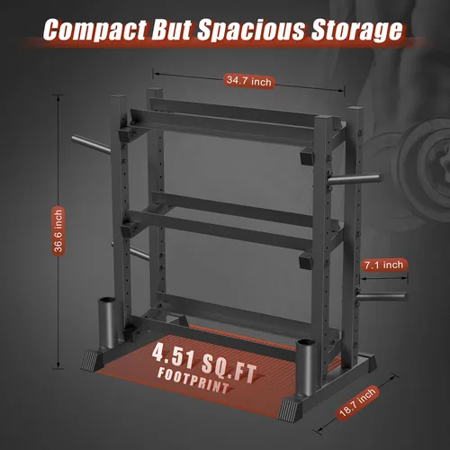 Miniatura 6 de 3-Tier Dumbbell Rack, 1100LB Capacity Adjustable Weight Rack for Home Gym, Heavy-Duty Weight Stand for Dumbbells Kettlebells & Weight Plates(Rack