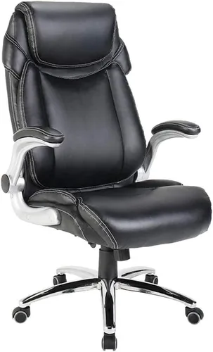 Productos de oficina Silla de respaldo alto con aleta de peltre en negro Silla de computadora de oficina para el hogar Ocio Cuero Giratorio Lazy