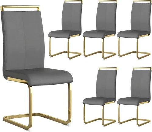 Miniatura 22 de Juego de 6 sillas de comedor modernas, de piel sintética, con respaldo alto, elegantes sillas sin brazos con tubo en forma de C, patas de metal