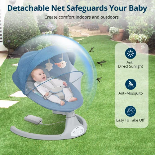 Miniatura 6 de Bioby Columpio de bebé para bebés con 5 velocidades de balanceo naturales, gorila portátil de música Bt con control remoto y arnés de 5 puntos