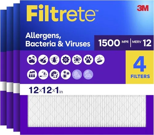 Filtrete Filtro de aire para horno de CA de 12 x 12 x 1, MERV 12, MPR 1500, CERTIFICADO amigable para asma y alergias, filtro de limpieza de aire