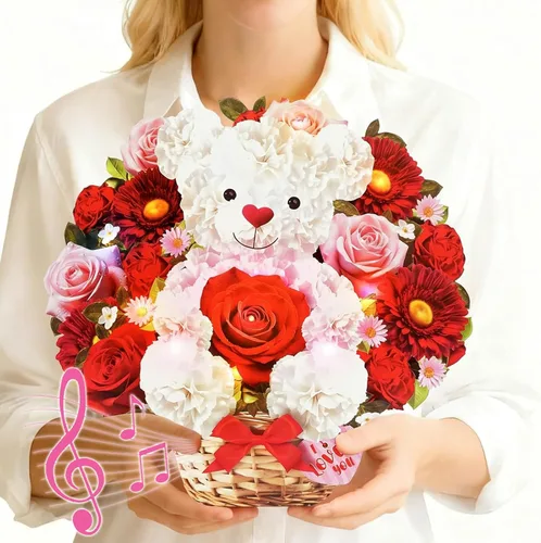 Miniatura 9 de MZD8391 Tarjetas de cumpleaños con música y luces, tarjeta de feliz cumpleaños, oso y margarita, ramo de flores de tamaño natural de 10 pulgadas