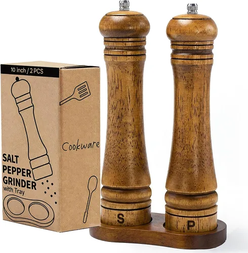 Miniatura 7 de Molinillo de sal y pimienta de madera, molinillo de sal y pimienta, cocteleras de madera de roble con molinillos de cerámica ajustables, 10