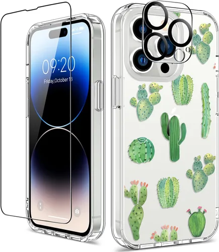 Miniatura 27 de Funda para iPhone 14 Pro con protector de pantalla, 6.1 pulgadas, transparente de cuerpo completo, a prueba de golpes, diseño floral, para niñas