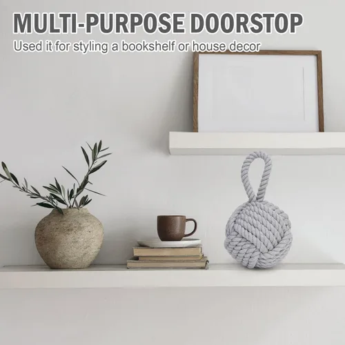 Miniatura 6 de Pomeat Tope de puerta decorativo náutico con base pesada de cuerda, tope de puerta resistente para cuña de ventana del hogar, 6 pulgadas (gris)