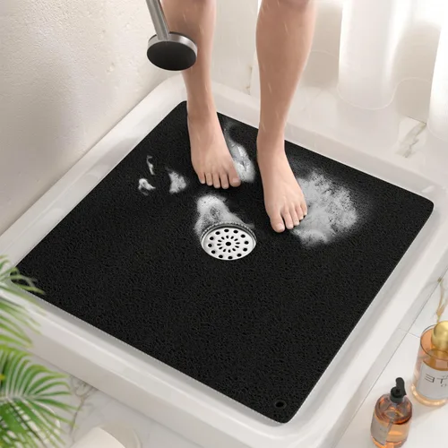 Miniatura 14 de HITSLAM Alfombrilla de ducha, de 24x24 pulgadas cuadrada, alfombrilla de bañera antideslizante, alfombrilla de baño de lúfa de PVC suave para bañera