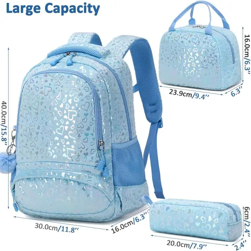 Miniatura 80 de Juego de mochila para niñas y adolescentes, mochila escolar para niños con bolsa para el almuerzo, estuche para lápices, mochilas escolares